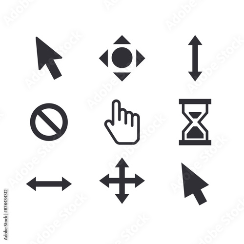 Mouse click cursor set. Hand Cursor. Click icon. Mouse pointer set. Arrow cursor. Vector illustration