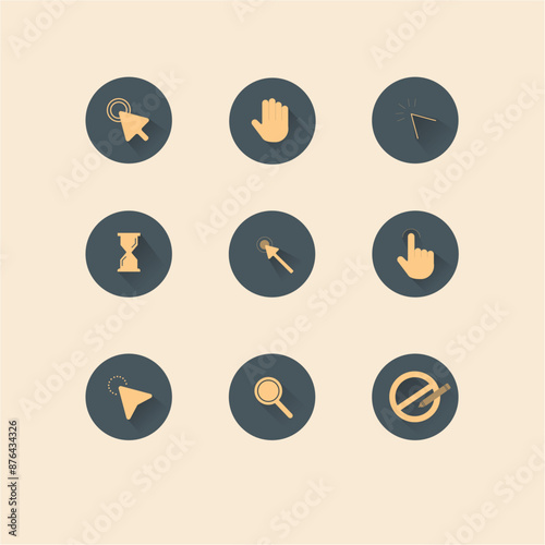 Mouse click cursor set. Hand Cursor. Click icon. Mouse pointer set. Arrow cursor. Vector illustration