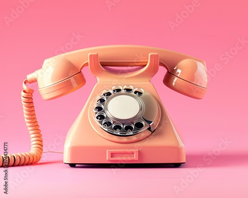 Classic vintage rotary dial telephone resting on a vibrant pink surface with a retro design