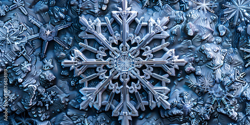 Macro shot of intricate snowflake pattern created with generative ai