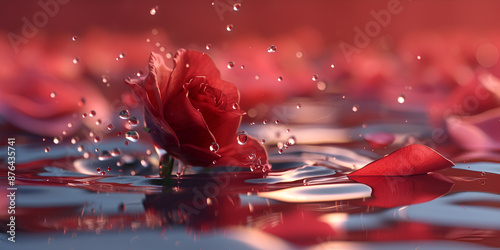 Close up of red rose covering with beautiful shining water drops