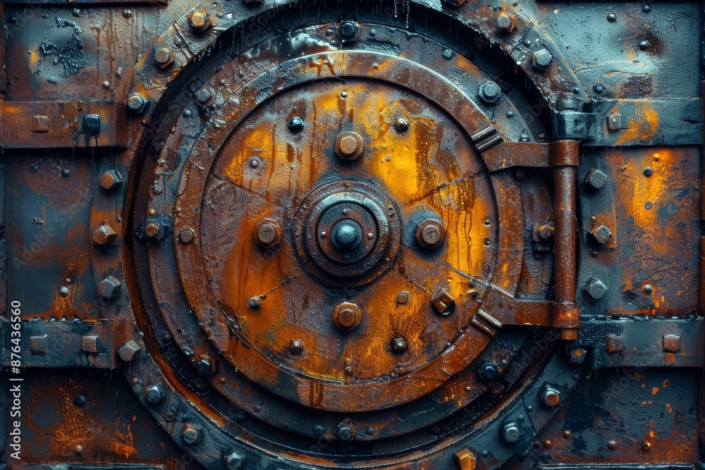 Close-up of a rusted industrial metal door with bolts Close-up of a rusted industrial metal door with bolts