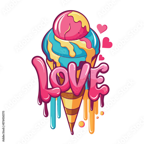 ice cream cone crispy waffle vibrant concept poster template design yellow grunge background halftone dot pattern collage elements for summer food frozen treat dessert menu marketing