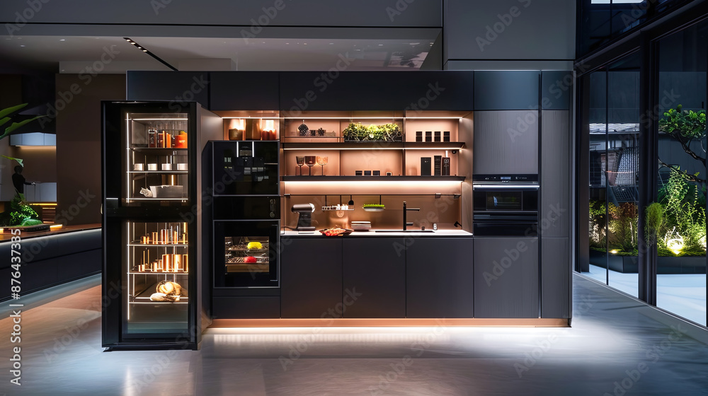 Modern Black Luxury Kitchen with Glass Door Refrigerator and LED Lighting Interior Design Ideas Modern Black Luxury Kitchen with Glass Door Refrigerator and LED Lighting Interior Design Ideas