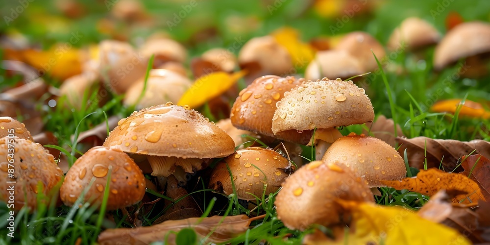 Mushrooms in the Forest Edible and Poisonous Varieties Among Grass and Leaves. Concept Wild Mushrooms, Forest Foraging, Toxic Fungi, Edible Varieties, Natural Habitat Mushrooms in the Forest Edible and Poisonous Varieties Among Grass and Leaves. Concept Wild Mushrooms, Forest Foraging, Toxic Fungi, Edible Varieties, Natural Habitat