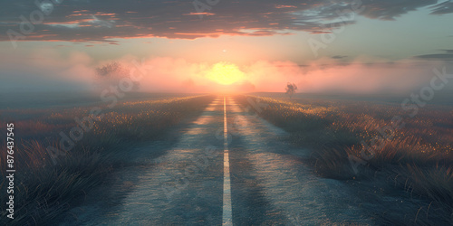 Asphalt road in the evening with a beautiful sunset Ai Generated
