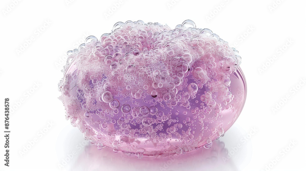 a loofah with bubbles, hygiene product, 3D rendering, glossy texture, isolated on white background., a loofah with bubbles, hygiene product, 3D rendering, glossy texture, isolated on white background.,