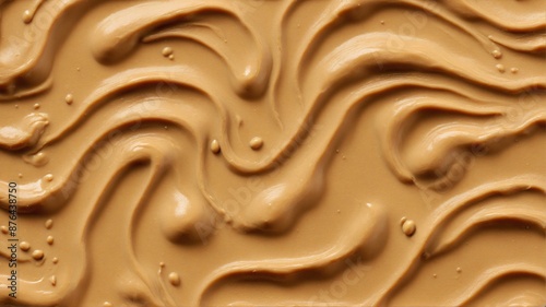 Creamy Peanut Butter Swirls, A close-up macro photo of creamy peanut butter, showcasing its smooth, rich texture and swirling pattern. Perfect for food blogs, cookbooks. photo