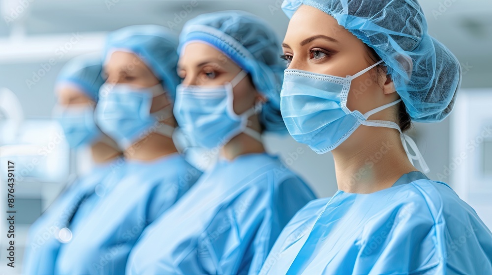 A female medic wearing a medical mask and overalls. A team of specialists at the workplace. Professional. Illustration for cover, card, postcard, interior design, poster, brochure or presentation. A female medic wearing a medical mask and overalls. A team of specialists at the workplace. Professional. Illustration for cover, card, postcard, interior design, poster, brochure or presentation.