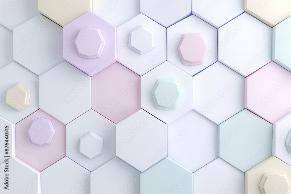 A colorful pattern of hexagons is displayed on a white background A colorful pattern of hexagons is displayed on a white background