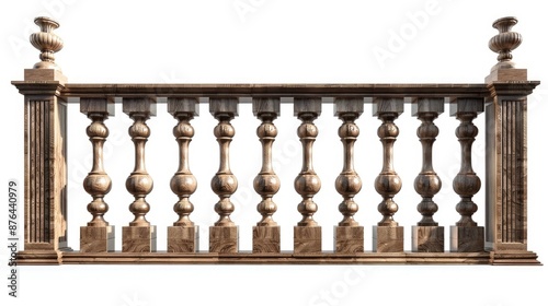 Isolated white background wooden balcony railing with columns photo