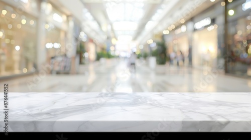 Elegant Marble Table Top in a Modern Shopping Mall Generative AI © Gro