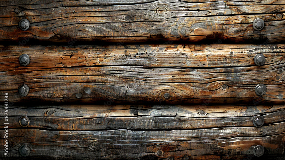 Weathered wooden planks with metal fasteners Weathered wooden planks with metal fasteners