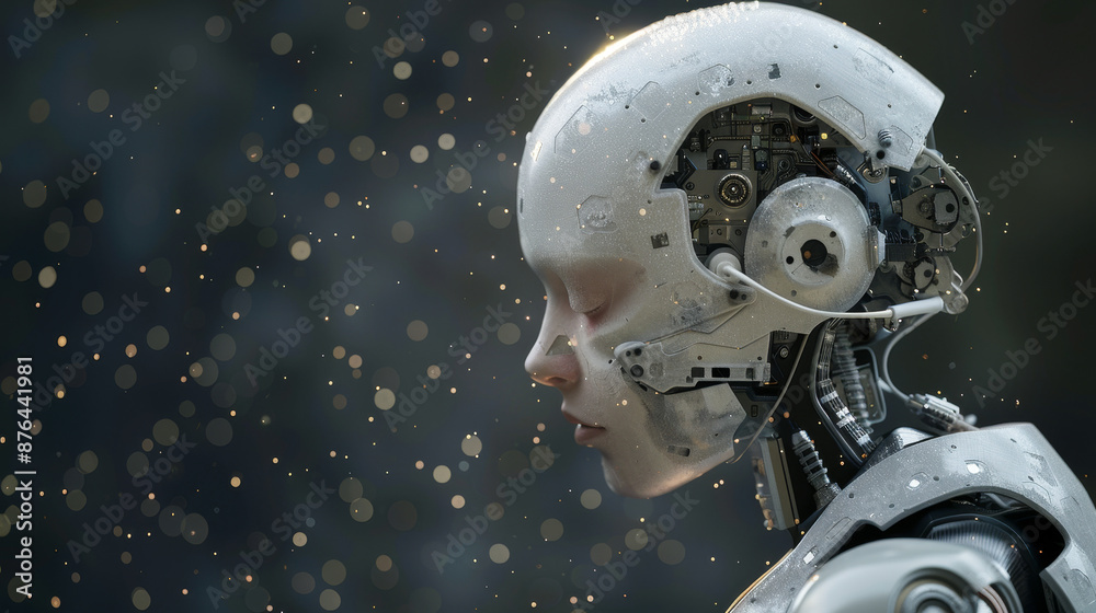 Fototapeta premium Human and AI Interact Through a Holographic Interface, Ushering in a New Era of Collaborative Communication