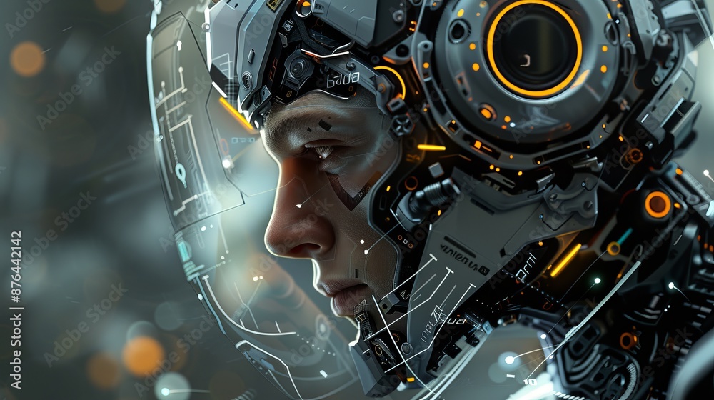A stylish, futuristic man with a shiny, robotic head. A stylish, futuristic man with a shiny, robotic head.