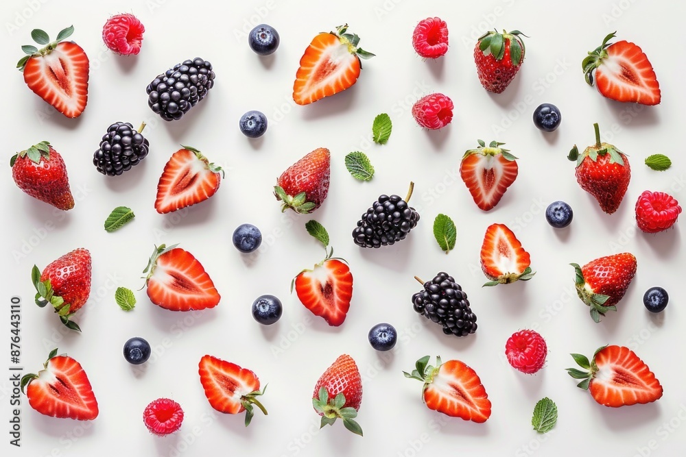 A plate of fresh mixed berries including strawberries, raspberries, and blueberries A plate of fresh mixed berries including strawberries, raspberries, and blueberries