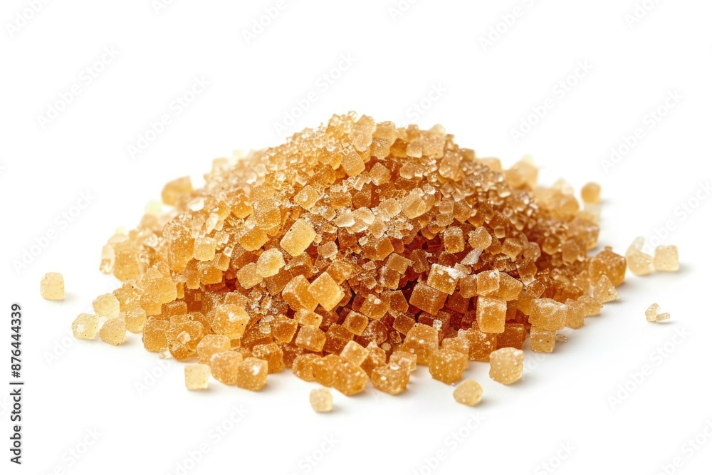 A close-up of a pile of sugar crystals on a white surface, great for food and cooking related content A close-up of a pile of sugar crystals on a white surface, great for food and cooking related content