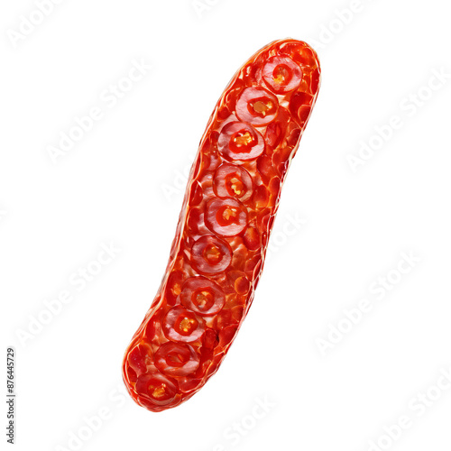 Raw chorizo bright red color coarse texture captured in dramatic lighting Food and culinary concept