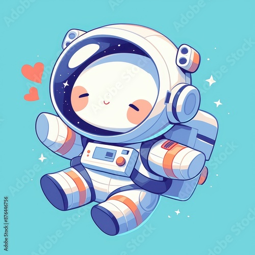 Kawaii astronaut in space surrounded by stars and hearts photo