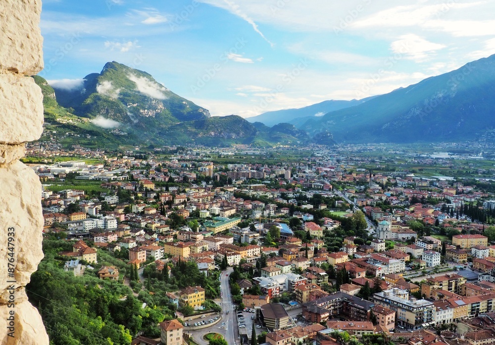 Naklejka premium Riva del Garda panorama with mountains in the background, northern Italy, Trentino-Alto Adige 