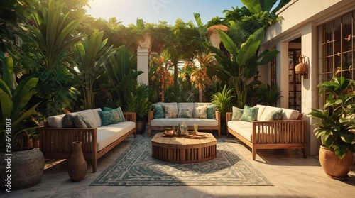 Luxury terrace in exotics, minimalist vintage style © Karolina