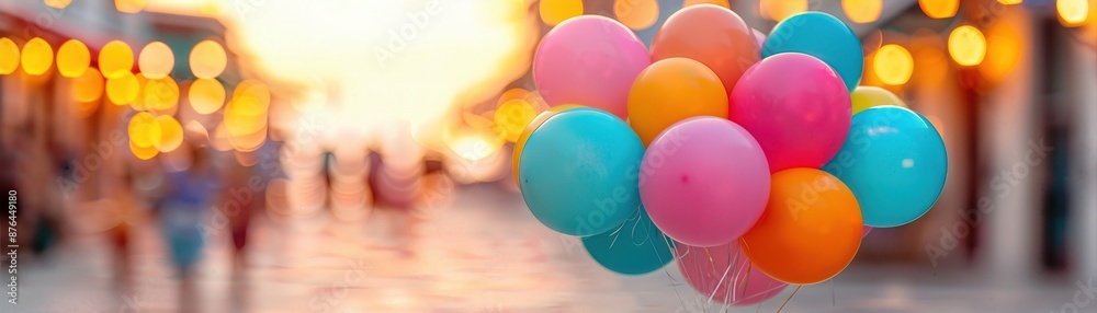 Festive atmosphere in a seaside town with colorful decorations and summer holiday celebrations Festive atmosphere in a seaside town with colorful decorations and summer holiday celebrations