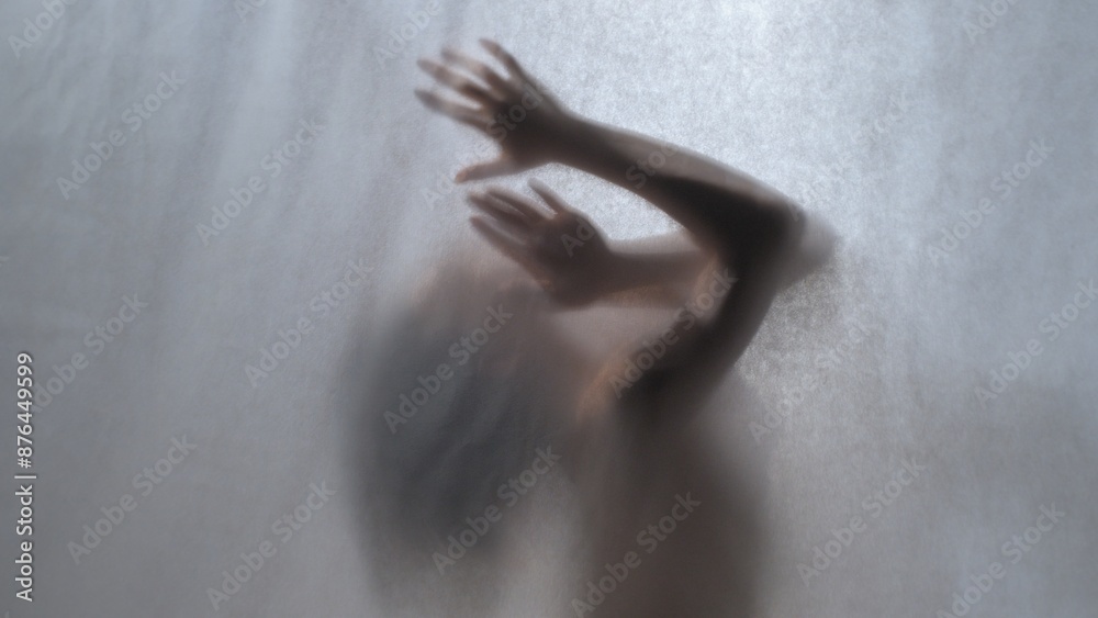 Abstract Silhouette: Expressive Movement Behind Translucent Veil Abstract Silhouette: Expressive Movement Behind Translucent Veil
