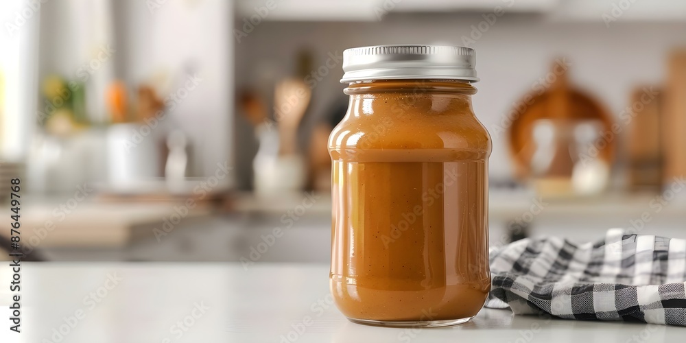 Peanut butter jar on kitchen table with food photography background. Concept Food Photography, Kitchen Table, Peanut Butter Jar, Background Ideas Peanut butter jar on kitchen table with food photography background. Concept Food Photography, Kitchen Table, Peanut Butter Jar, Background Ideas