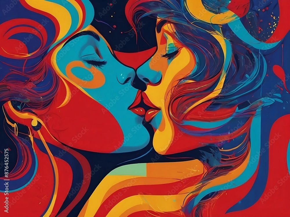 Portrait of couple kissing isolated in vibrant backdrop ,,concept of love ,romance ,International Kissing Day Portrait of couple kissing isolated in vibrant backdrop ,,concept of love ,romance ,International Kissing Day