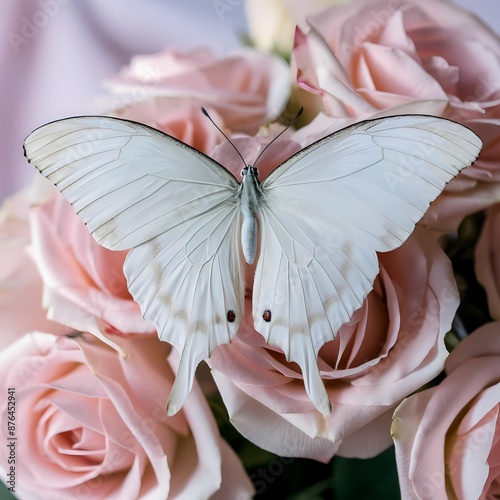 pink and white butterfly on pink flower photo