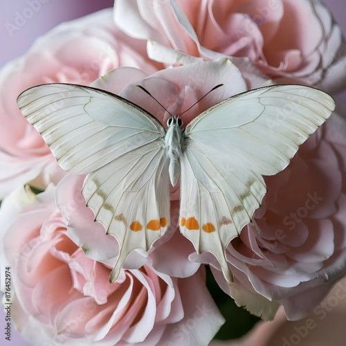 pink and white butterfly on pink flower photo