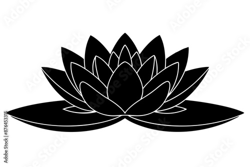 water lily flower line art silhouette vector illustration