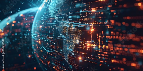 Global impact of cyber warfare represented by globe and digital networks. Concept Cyber Warfare, Global Impact, Globe Representation, Digital Networks, Security Concerns