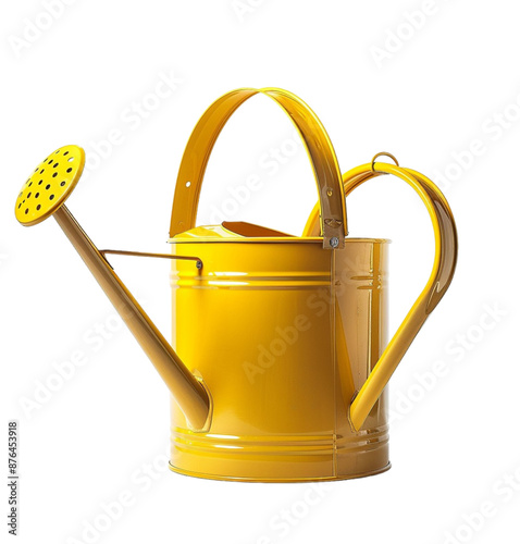 Plastic watering can on isolated transparent background