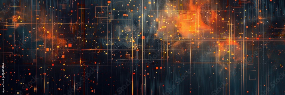 Naklejka premium Abstract background with black and orange digital glitch effects