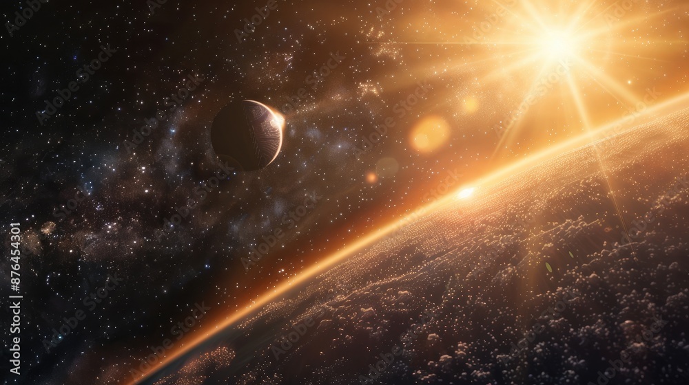 Obraz premium Tiny vessel pursues a distant star in the vastness of space