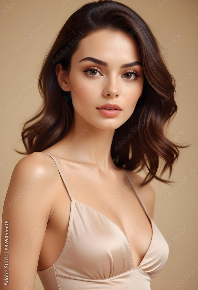 High fashion of perfect slim body beautiful face elegant woman in sexy dress on isolated beige background. Portrait of female model posing in studio. plastic surgery, Advertisement, Healthy lifestyle. High fashion of perfect slim body beautiful face elegant woman in sexy dress on isolated beige background. Portrait of female model posing in studio. plastic surgery, Advertisement, Healthy lifestyle.