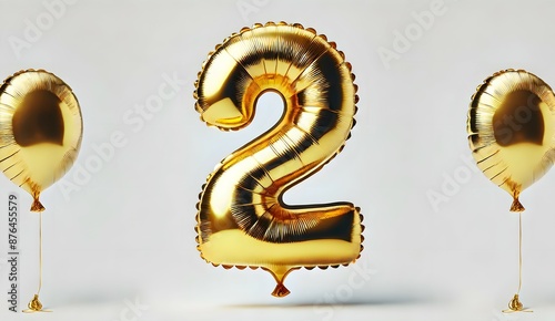 Golden Number 2 Balloon on a Light Background for Special Celebrations