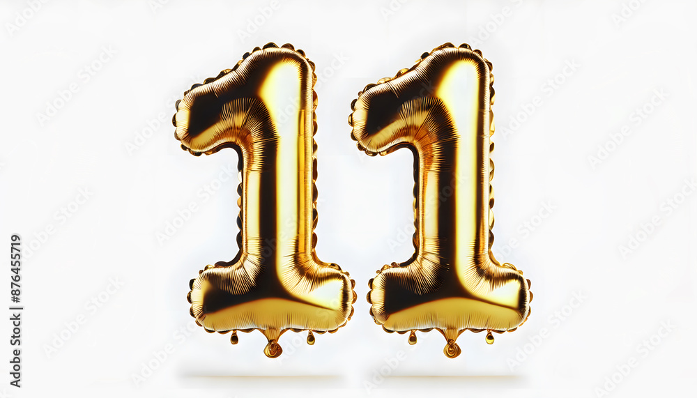 Golden Number 11 Balloons on a Light Background for Special Celebrations Golden Number 11 Balloons on a Light Background for Special Celebrations