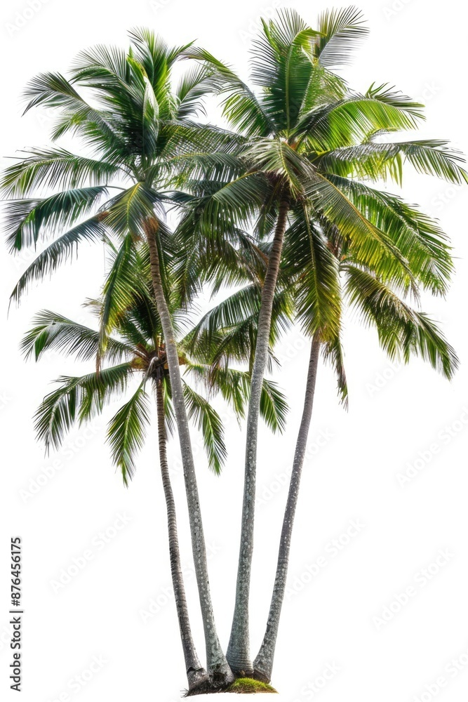 Obraz premium Three palm trees standing against a plain white background, suitable for designs or illustrations