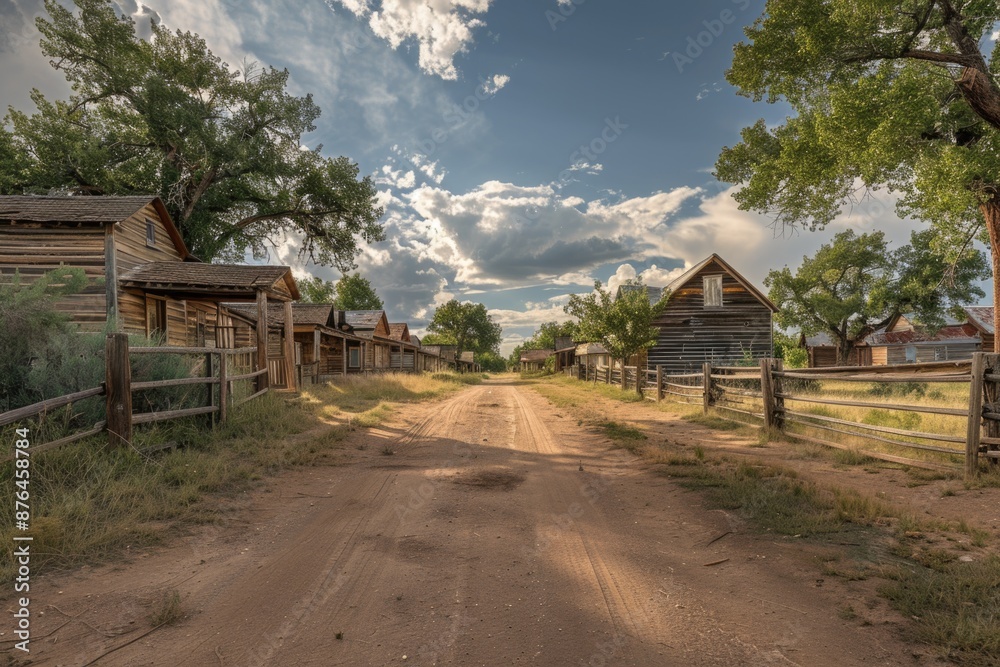 A rural landscape with a dirt road leading up to a wooden fence, suitable for use as a background or prop in various photography projects A rural landscape with a dirt road leading up to a wooden fence, suitable for use as a background or prop in various photography projects