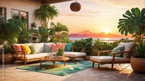 Luxury terrace in exotics, minimalist vintage style © Karolina
