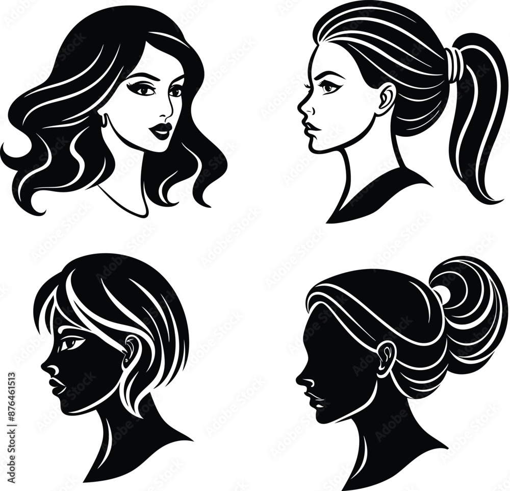 illustration of woman silhouette set illustration of woman silhouette set