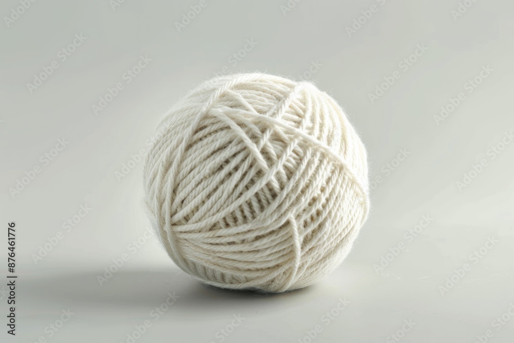 A ball of yarn sits on a clean white surface, ready for crafting or knitting A ball of yarn sits on a clean white surface, ready for crafting or knitting