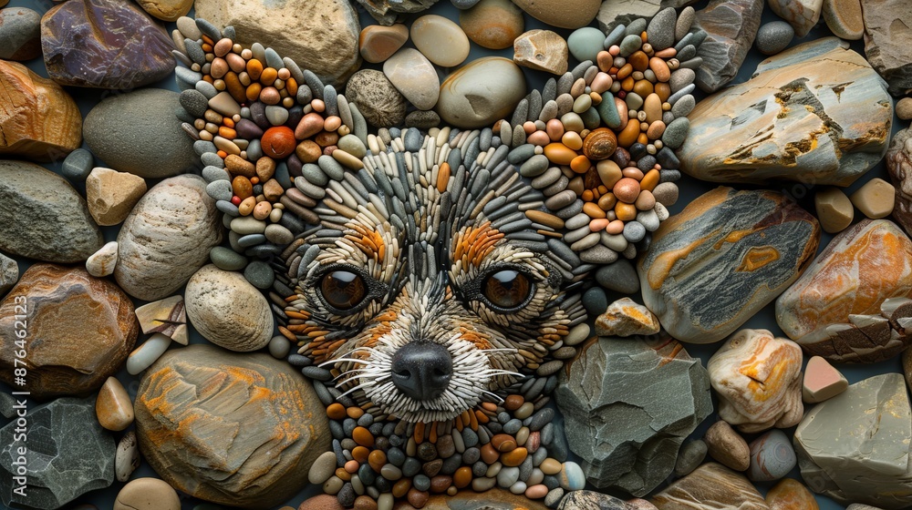 Obraz premium A dog made out of rocks is staring at the camera