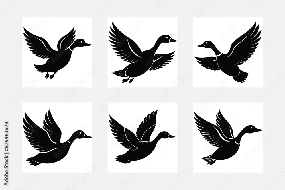 Obraz premium Flying duck silhouette vector illustration
