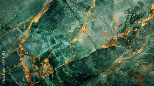 A high-resolution photograph of green and gold marble