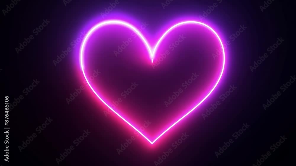 On a black background, a neon heart appears, glowing brightly in vibrant colors. On a black background, a neon heart appears, glowing brightly in vibrant colors.