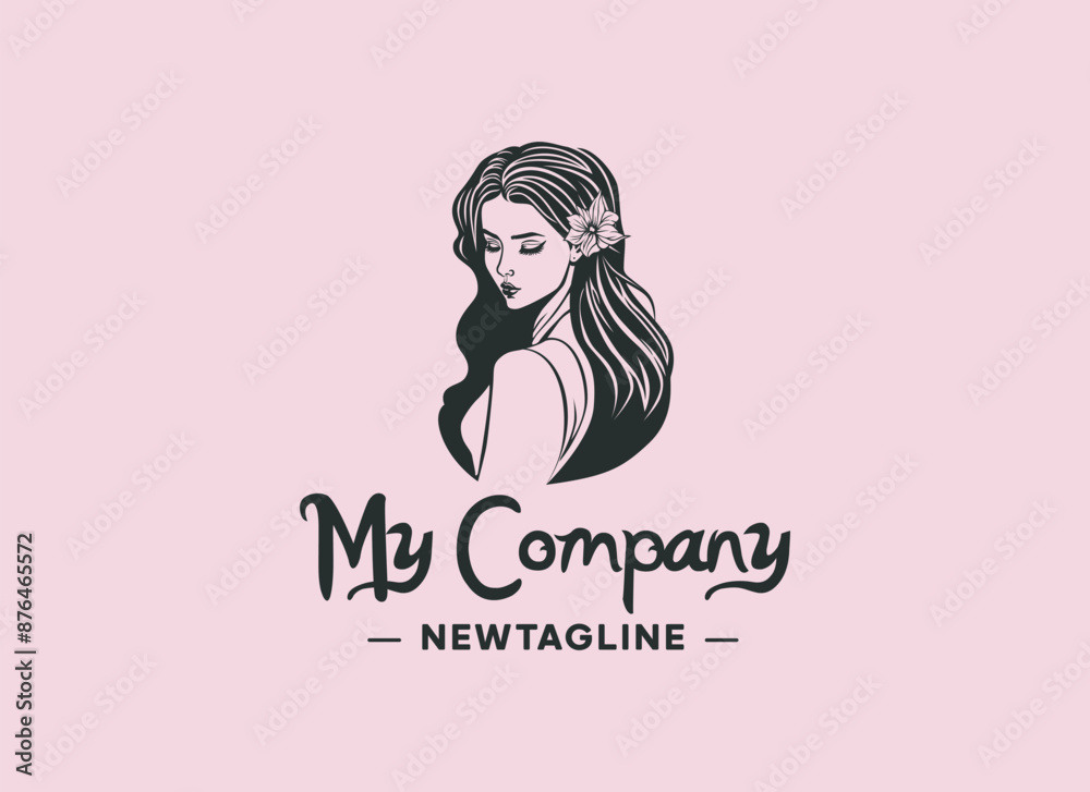 Black and white image of a beautiful girl with flowers tucked in her ears, suitable for those who are looking for a logo of a beauty salon, spa etc. Black and white image of a beautiful girl with flowers tucked in her ears, suitable for those who are looking for a logo of a beauty salon, spa etc.