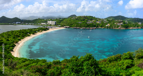 panorama of Deep Bay, a bay on the Caribbean Island of Antigua. 